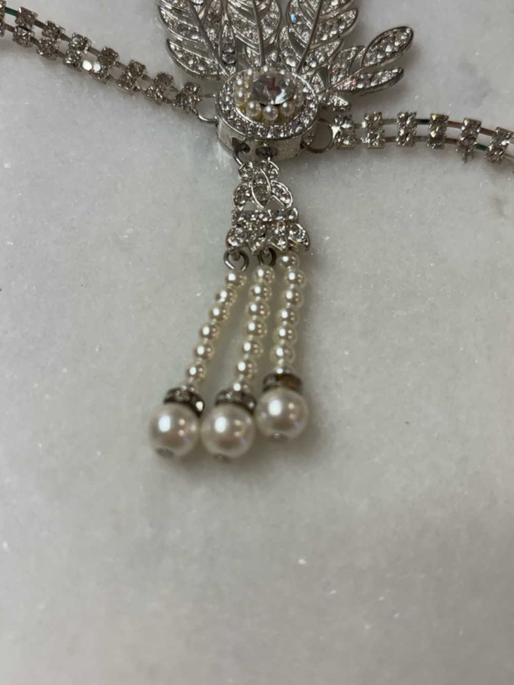 Vintage Art Deco Rhinestone & Pearl Flapper Headband – Great Gatsby 1920s Style - Picture 4 of 5